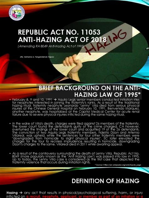 anti hazing law|PHILIPPINE LAWS, STATUTES AND CODES .